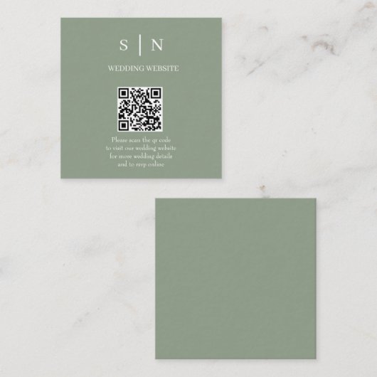 Minimaal en chique | Sage Green en White QR Code Informatiekaartje (Voorkant / Achterkant)