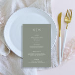 Minimaal en chique | Sage Groen Bruiloft Menu<br><div class="desc">Deze elegante,  moderne bruidsmenu kaarten of repetitie diner menu kaarten zijn voorzien van een eenvoudige wijze groen en witte tekst ontwerp dat een minimalistische stijl uitstraalt. Voeg uw initialen of monogram toe om ze volledig uw eigen te maken.</div>