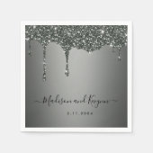 Minimaal en chique | Silver Grey Glitter Wedding Servet (Voorkant)