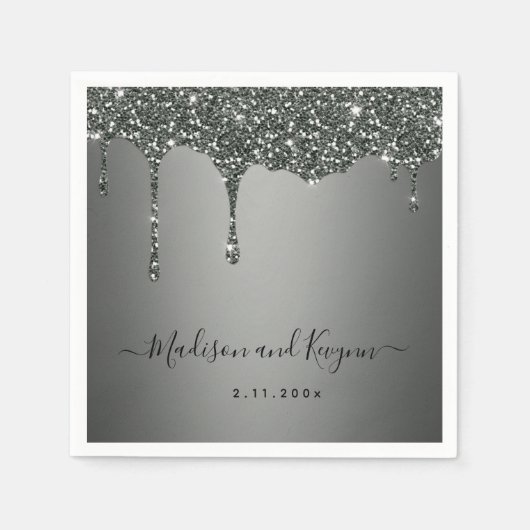 Minimaal en chique | Silver Grey Glitter Wedding Servet (Voorkant)