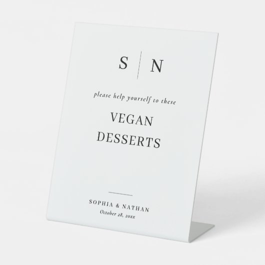 Minimaal en chique | Vegan Desserts Bruiloft Reclamebord Met Voetstuk (Voorkant)