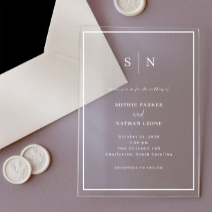 Minimaal en chique   White Border Wedding Acryl Uitnodigingen
