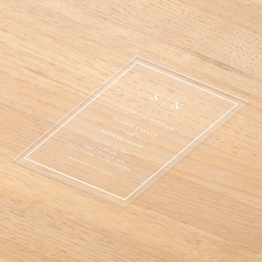 Minimaal en chique | White Border Wedding Acryl Uitnodigingen (Laagn)