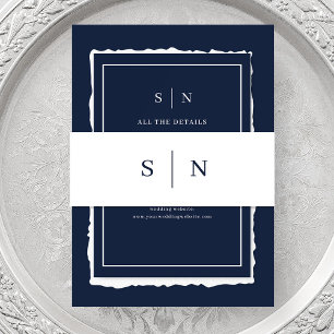 Minimaal en chique   Wit en marine blauw monogram Uitnodigingen Wikkel