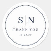 Minimaal en chique | Witte en marine bruiloft mono Ronde Sticker (Voorkant)