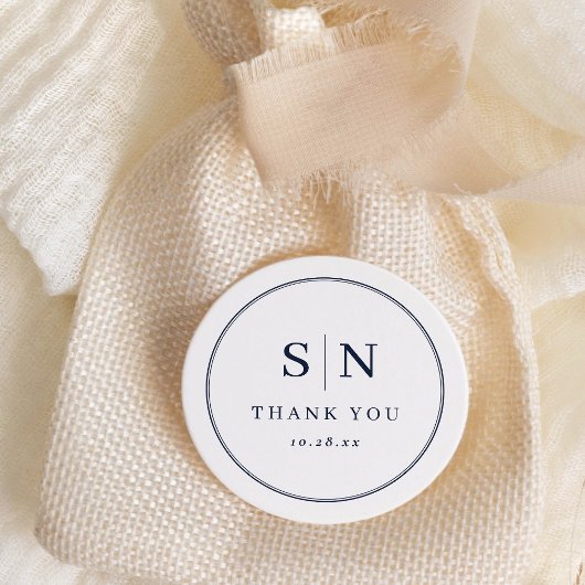 Minimaal en chique | Witte en marine bruiloft mono Ronde Sticker