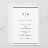 Minimaal en chique | Witte en Navy Border Wedding Kaart (Voorkant)