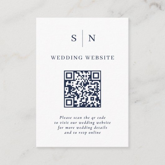 Minimaal en chique | Witte en Navy QR Code Wedding Informatiekaartje (Voorkant)