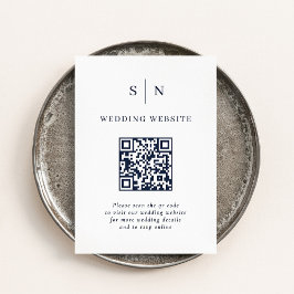 Minimaal en chique | Witte en Navy QR Code Wedding Informatiekaartje