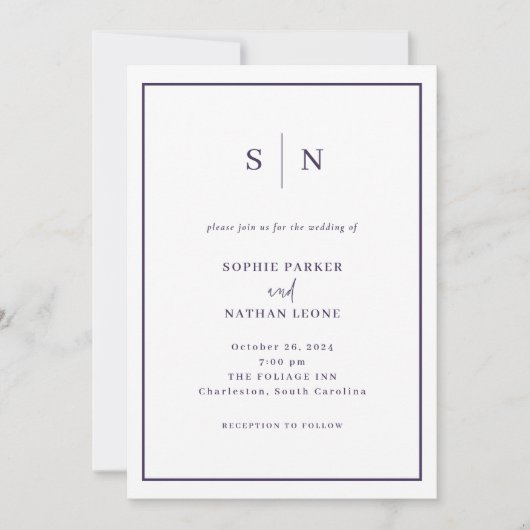 Minimaal en chique | Witte en Paarse grenshuwelijk Kaart (Voorkant)