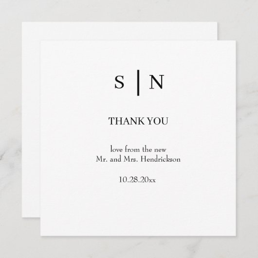 Minimaal en chique | Witte en zwarte bruiloft Bedankkaart (Voorkant / Achterkant)