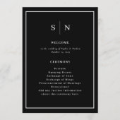 Minimaal en chique zwart | Elegante Border Bruilof Programmakaart (Voorkant)