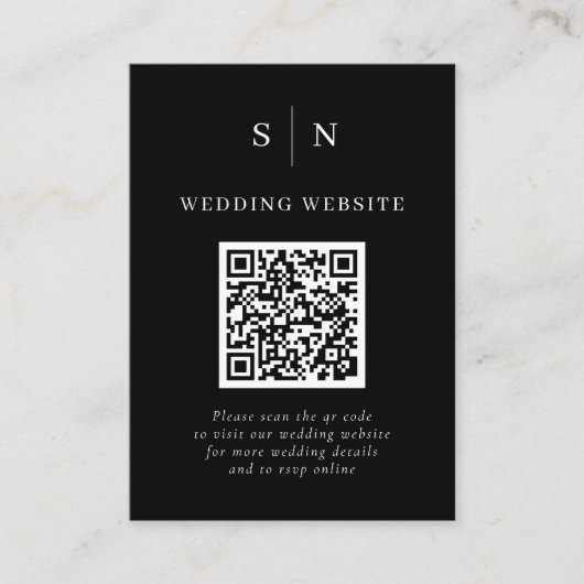 Minimaal en chique | Zwart scanbare QR-code bruilo Informatiekaartje (Voorkant)