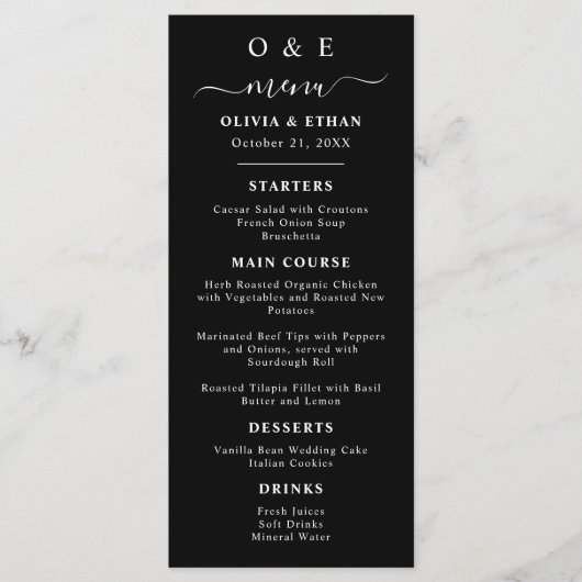 Minimaal en chique | Zwart-wit bruiloft Menu (Voorkant)