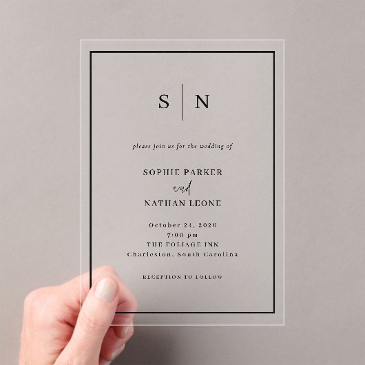 Minimaal en chique | Zwarte grens bruiloft Acryl Uitnodigingen (Insitu (Draagbaar))