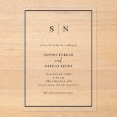 Minimaal en chique | Zwarte grens bruiloft Acryl Uitnodigingen (Voorkant)