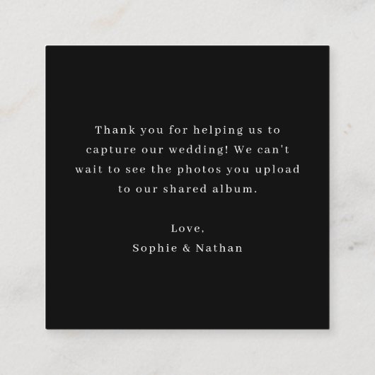 Minimaal en chique | Zwarte QR Code Deel de Liefde Informatiekaartje (Achterkant)