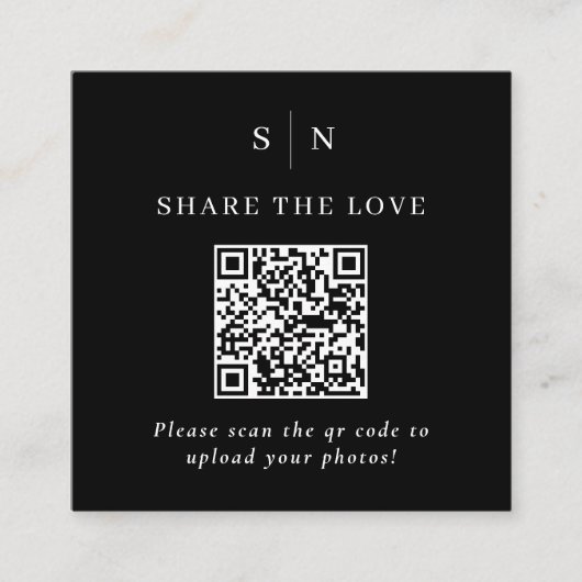 Minimaal en chique | Zwarte QR Code Deel de Liefde Informatiekaartje (Voorkant)