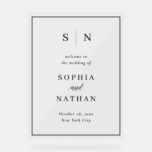 Minimaal en chique | Zwarte tekst bruiloft welkom Acryl Bord (Voorkant)