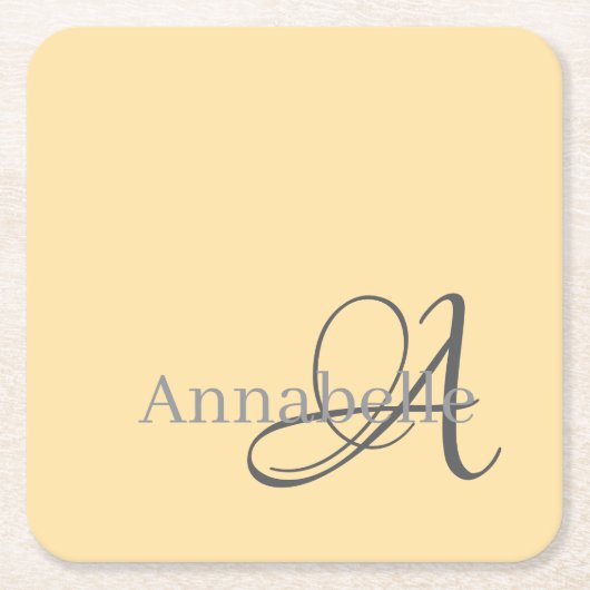 Minimaal en eenvoudig beige monogram en naam kartonnen onderzetters (Voorkant)