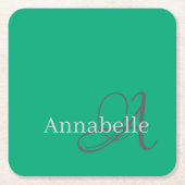 Minimaal en eenvoudig groen monogram en naam kartonnen onderzetters (Voorkant)