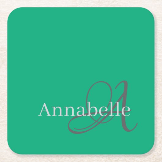 Minimaal en eenvoudig groen monogram en naam kartonnen onderzetters (Voorkant)
