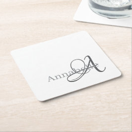 Minimaal en eenvoudig wit monogram en naam kartonnen onderzetters
