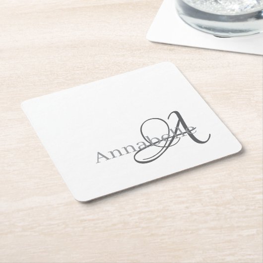Minimaal en eenvoudig wit monogram en naam kartonnen onderzetters (Schuin)