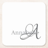 Minimaal en eenvoudig wit monogram en naam kartonnen onderzetters (Voorkant)