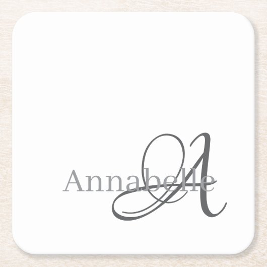 Minimaal en eenvoudig wit monogram en naam kartonnen onderzetters (Voorkant)