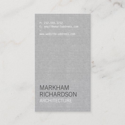 Minimaal en modern grijs linnen Visitekaartje (Voorkant)