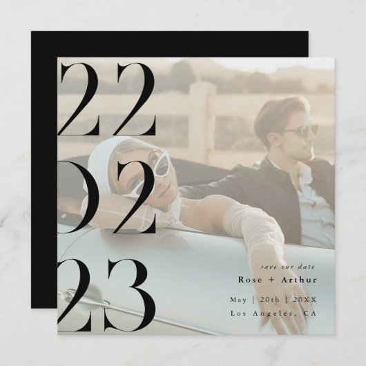 Minimaal en zwart-wit Opslaan datum (Voorkant / Achterkant)