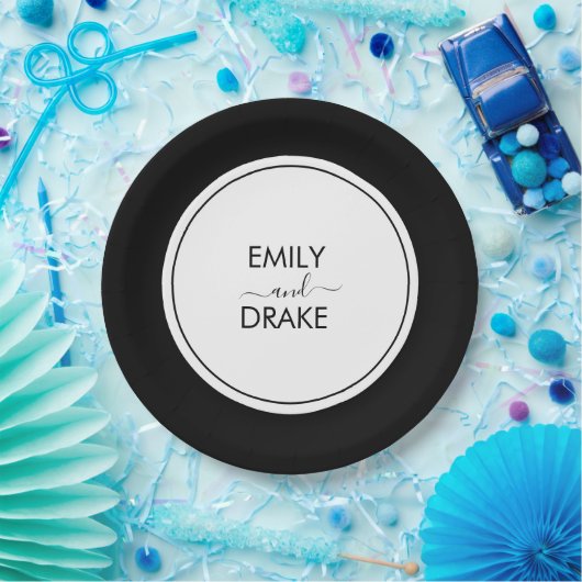 Minimaal en zwart withuwelijk papieren bordje (Feest)