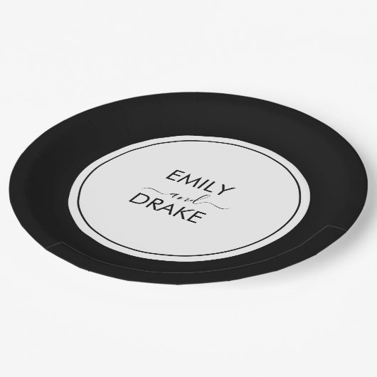 Minimaal en zwart withuwelijk papieren bordje (Gekanteld)