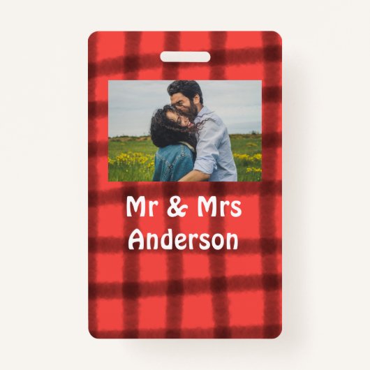 Minimaal enkelvoudig mr en mrs add your name foto badge (Voorkant)