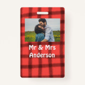 Minimaal enkelvoudig mr en mrs add your name foto badge (Achterkant)