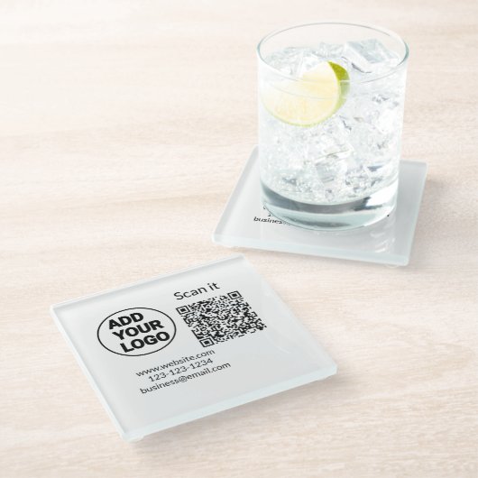 Minimaal enkelvoudig q r code add logo san code na glazen onderzetter (Schuin)