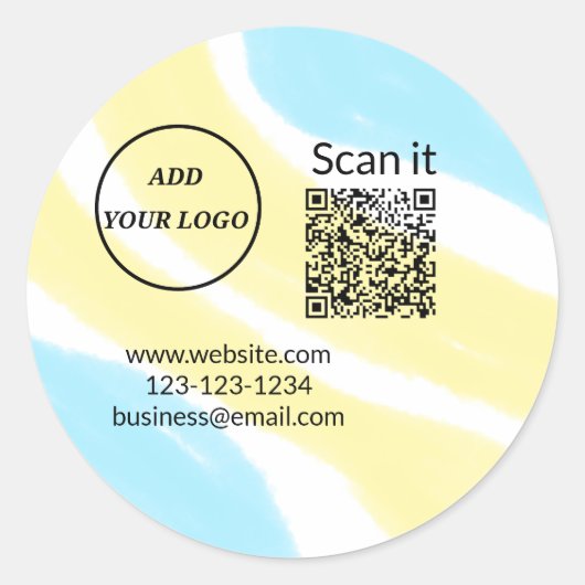 Minimaal enkelvoudig q r code add logo san code na ronde sticker (Voorkant)