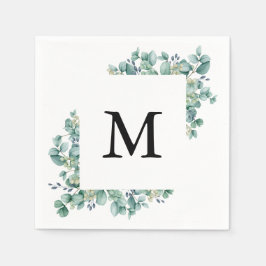 Minimaal Eucalyptus Groen Blad Monogram Huwelijk Servet