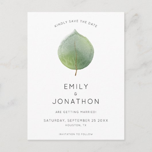 Minimaal eucalyptusblad Bewaar de datum Aankondigingskaart (Voorkant)