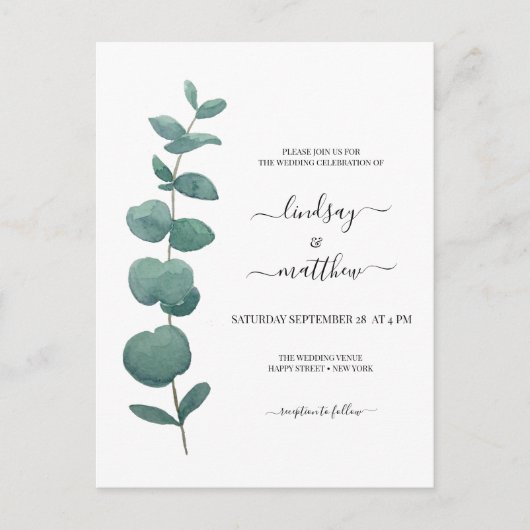 Minimaal eucalyptushuwelijk uitnodiging briefkaart (Voorkant)