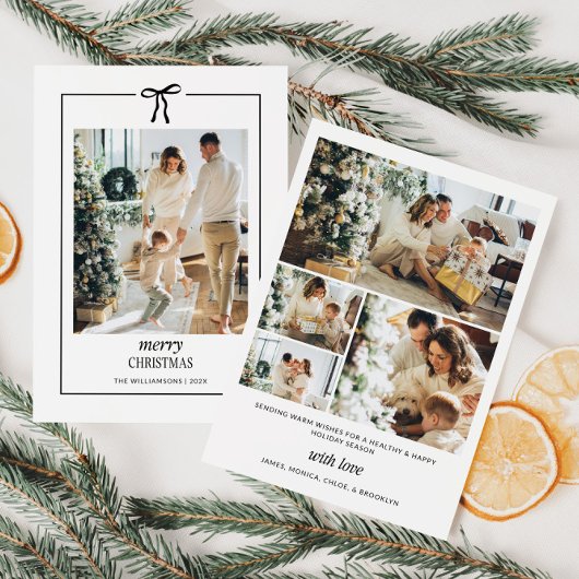 Minimaal Familie Foto Kerst Kaart met Boog