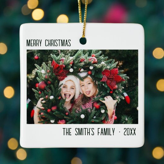 Minimaal Familie Foto Portret Kerstmis Keramisch Ornament