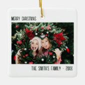 Minimaal Familie Foto Portret Kerstmis Keramisch Ornament (Voorkant)