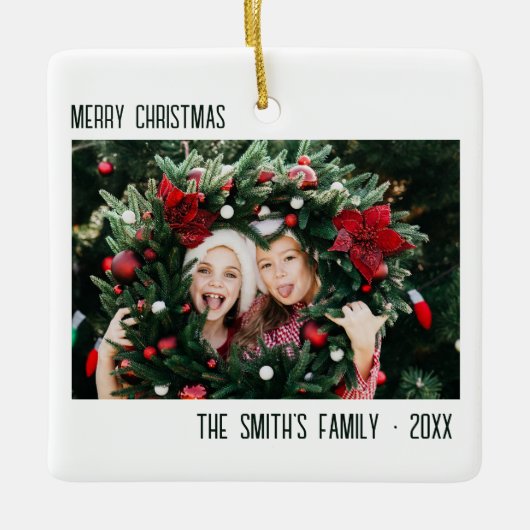 Minimaal Familie Foto Portret Kerstmis Keramisch Ornament (Voorkant)