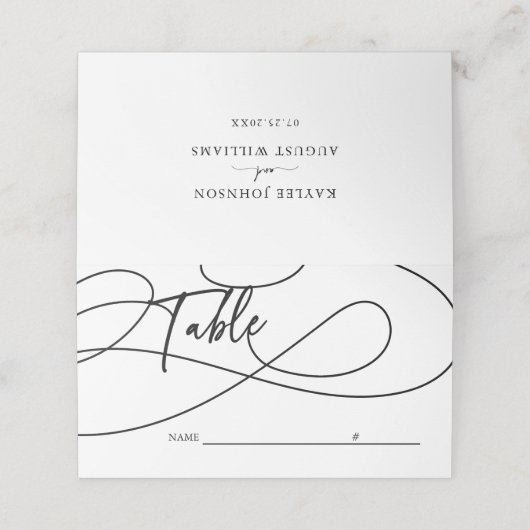 Minimaal Fancy Script "Tafel" Kalligrafie Bruiloft Plaatskaartje (Buitenkant ongevouwen)
