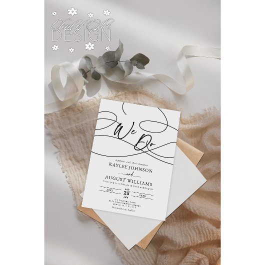 Minimaal Fancy script "we doen" kalligrafie bruilo Kaart