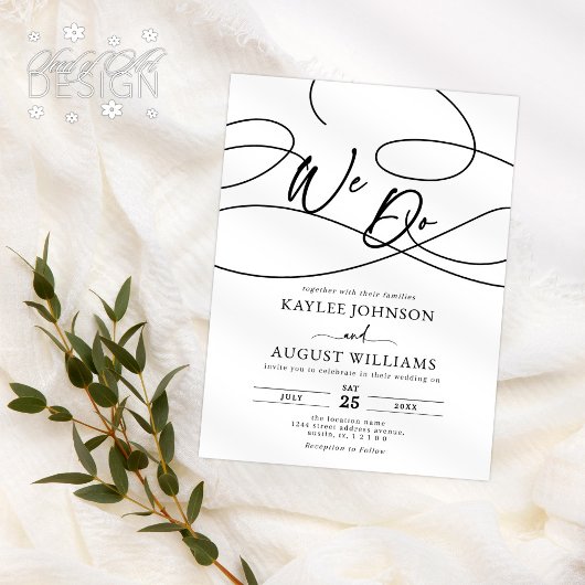 Minimaal Fancy script "we doen" kalligrafie bruilo Kaart