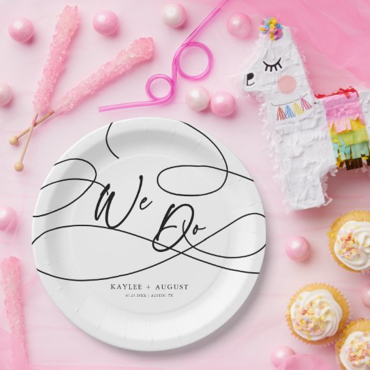 Minimaal Fancy script "we doen" kalligrafie bruilo Papieren Bordje (Feest)