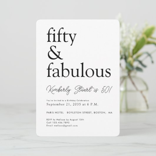 Minimaal Fifty and Fabulous 50ste verpartij Kaart (Staand voorkant)